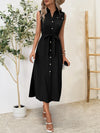 Button Up Sleeveless Midi Dress Black Casual Dresses - Tophatter Daily Deals