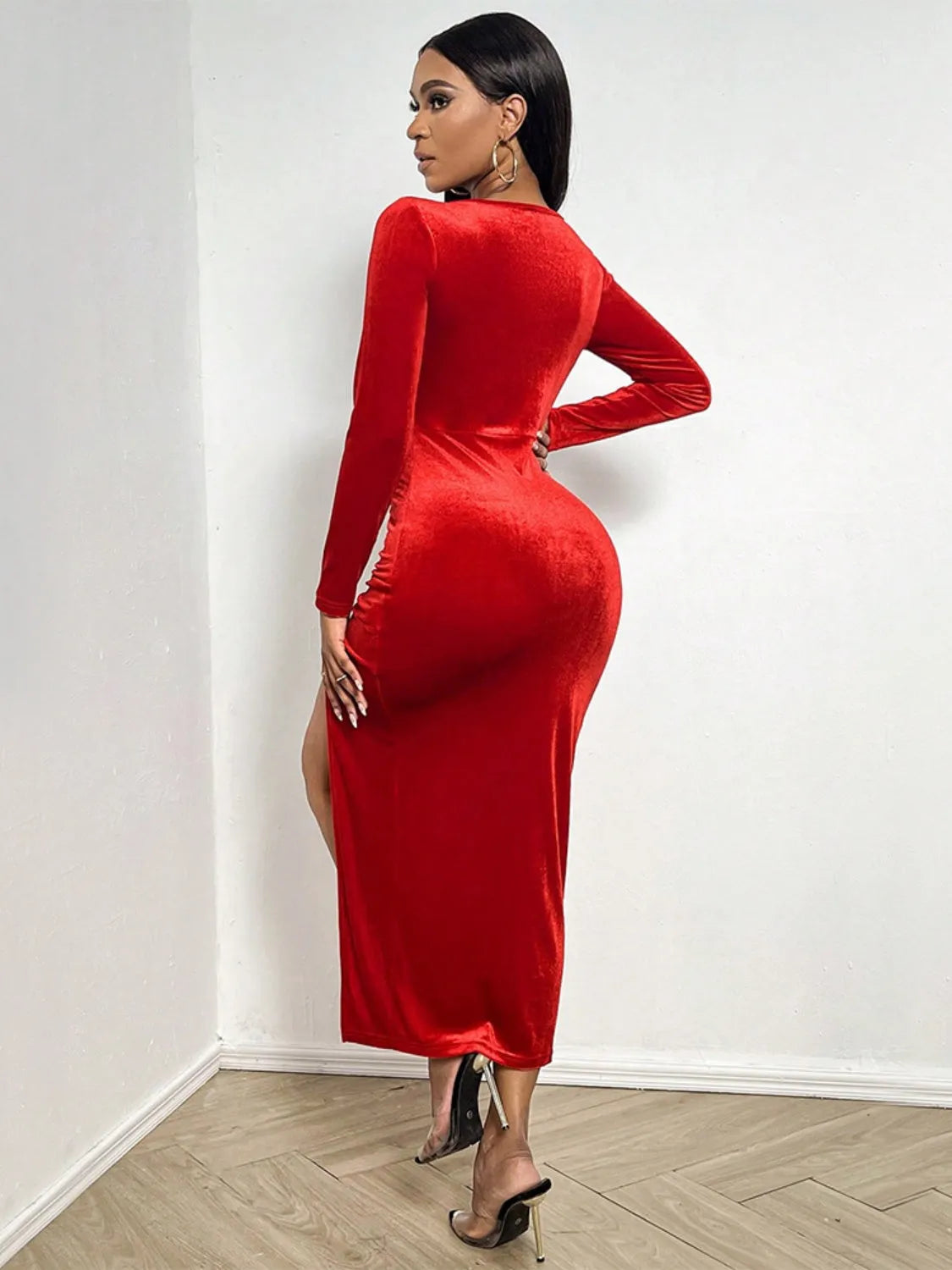 Slit Scoop Neck Long Sleeve Midi Dress Cocktail Dresses - Tophatter Daily Deals