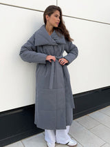 Warm Oversized Women Long Coat - Quilted Cotton For Winter Dark Grey 3D Changing Face Moving Picture Frame - Tophatter Daily Deals