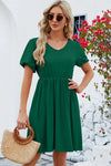 V-Neck Balloon Short Sleeve Dress Green Casual Dresses - Tophatter Daily Deals