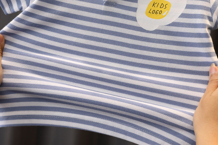 Boys' Summer Cute Stripes Solid Color Short-sleeved Shorts Two-piece Set 0 - Tophatter Daily Deals