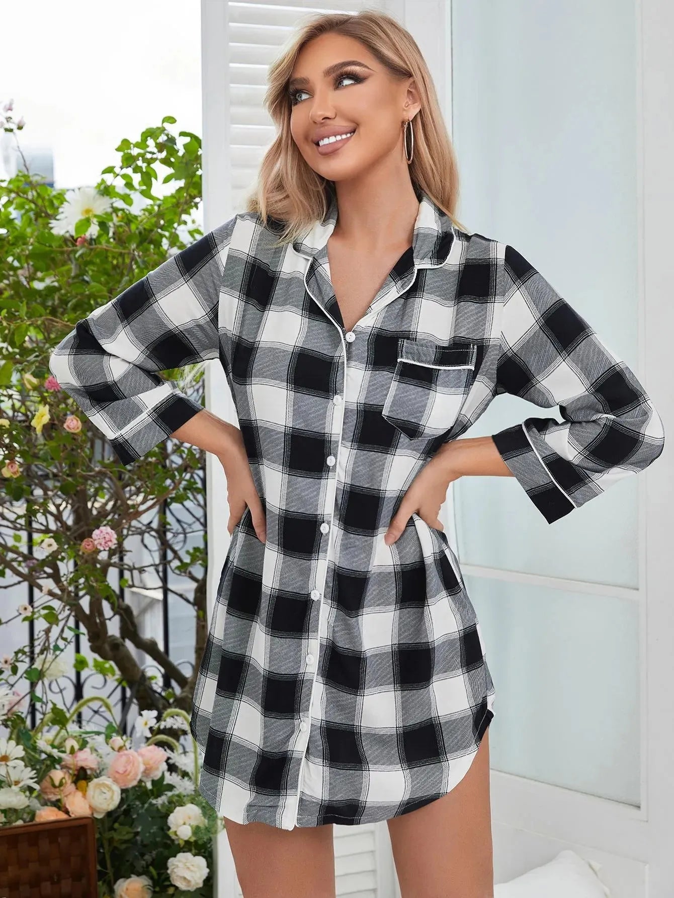Plaid Lapel Collar Shirt Dress Sleep Dresses - Tophatter Daily Deals