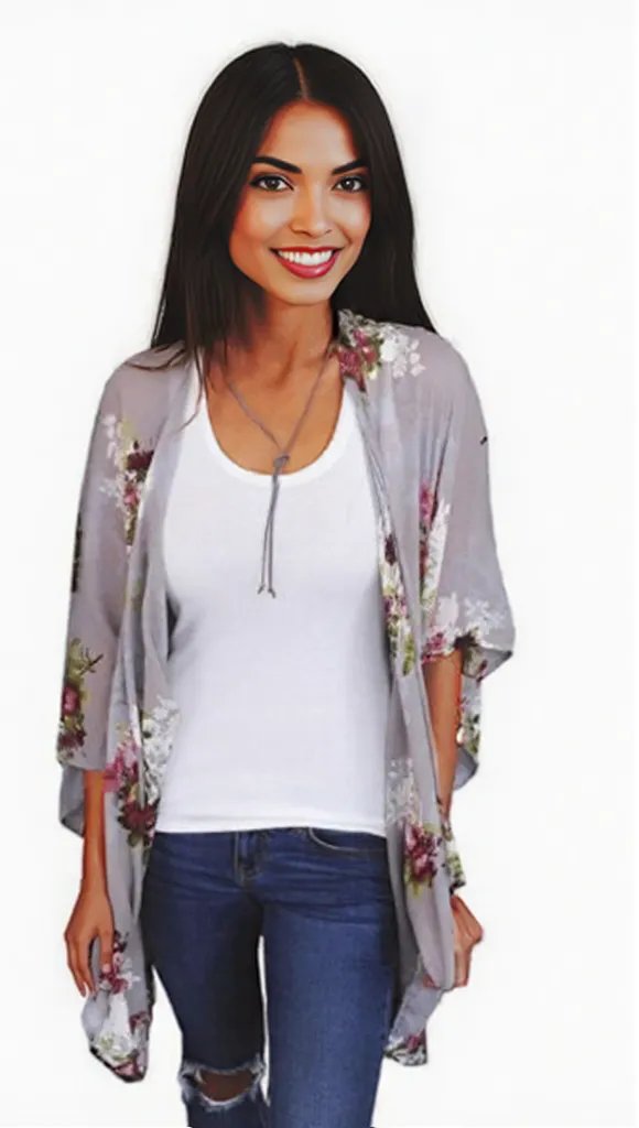 Beautiful summer Digital Print Cardigan women's fashion Grey 0 - Tophatter Daily Deals