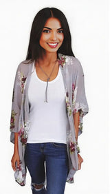 Beautiful summer Digital Print Cardigan women's fashion Grey 0 - Tophatter Daily Deals