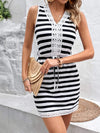 Tied Striped V-Neck Sleeveless Mini Dress Casual Dresses - Tophatter Daily Deals