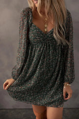 Ruched Printed Long Sleeve Mini Dress Casual Dresses - Tophatter Daily Deals