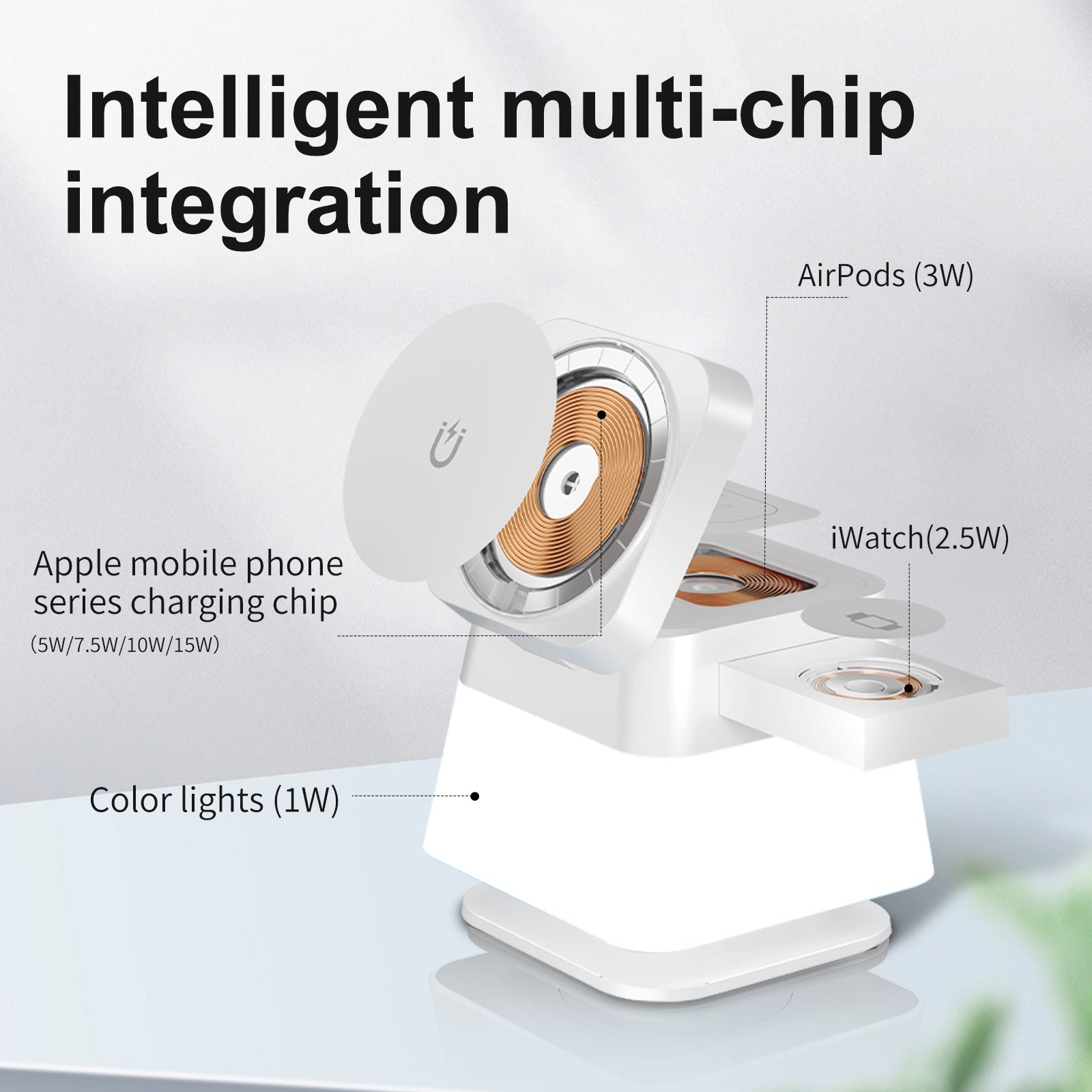 4 In 1 Rotatable Colorful Lighting Wireless Charger Stand For Phone 15 14 13 12 Pro Max 8 7 Holder Magnetic Fast Charging Station 0 - Tophatter Daily Deals