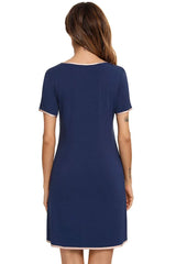 Contrast Trim Pocketed Round Neck Lounge Dress Sleep Dresses - Tophatter Daily Deals