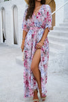 Printed Tied Half Sleeve Slit Dress Casual Dresses - Tophatter Daily Deals