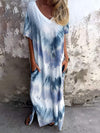 Full Size Pocketed Tie-Dye Short Sleeve Dress Dusty Blue Casual Dresses - Tophatter Daily Deals