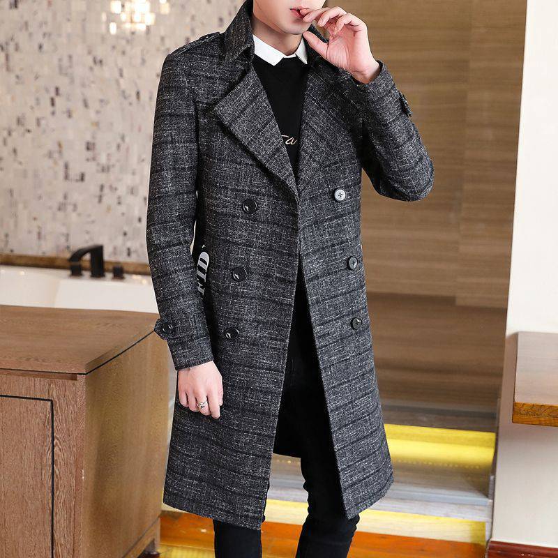 Fitted Men's Trench Coat - Double Breasted Polyester Black 3D Changing Face Moving Picture Frame - Tophatter Daily Deals