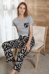 Round Neck T-Shirt and Floral Pants Lounge Set Black Gray Loungewear Sets - Tophatter Daily Deals