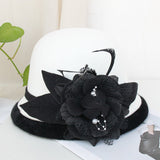 Black Brim Woolen British Feather Flower Top Hat White Adjustable 0 - Tophatter Daily Deals