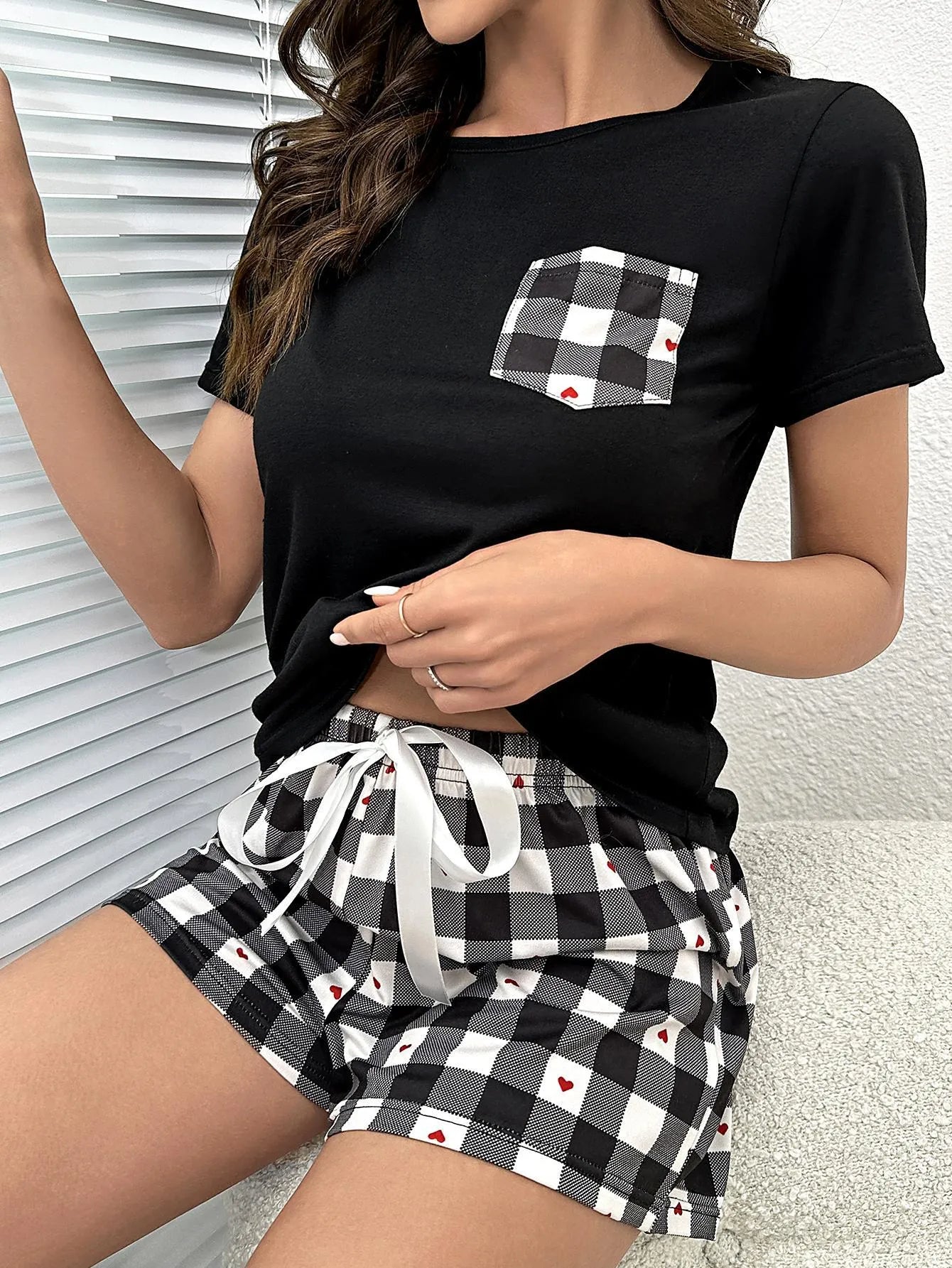 Plaid Heart Top and Shorts Lounge Set Loungewear Sets - Tophatter Daily Deals