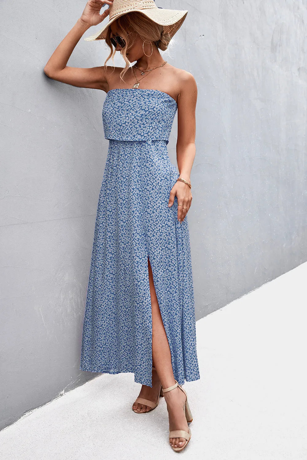 Strapless Split Maxi Dress Casual Dresses - Tophatter Daily Deals