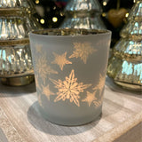 Snowflake Tealight Holder | Frosted Glass Christmas Tea Light Candle Holder 8cm Candle Holder - Tophatter Daily Deals