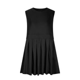 Pleated Round Neck Sleeveless Mini Dress Black Casual Dresses - Tophatter Daily Deals
