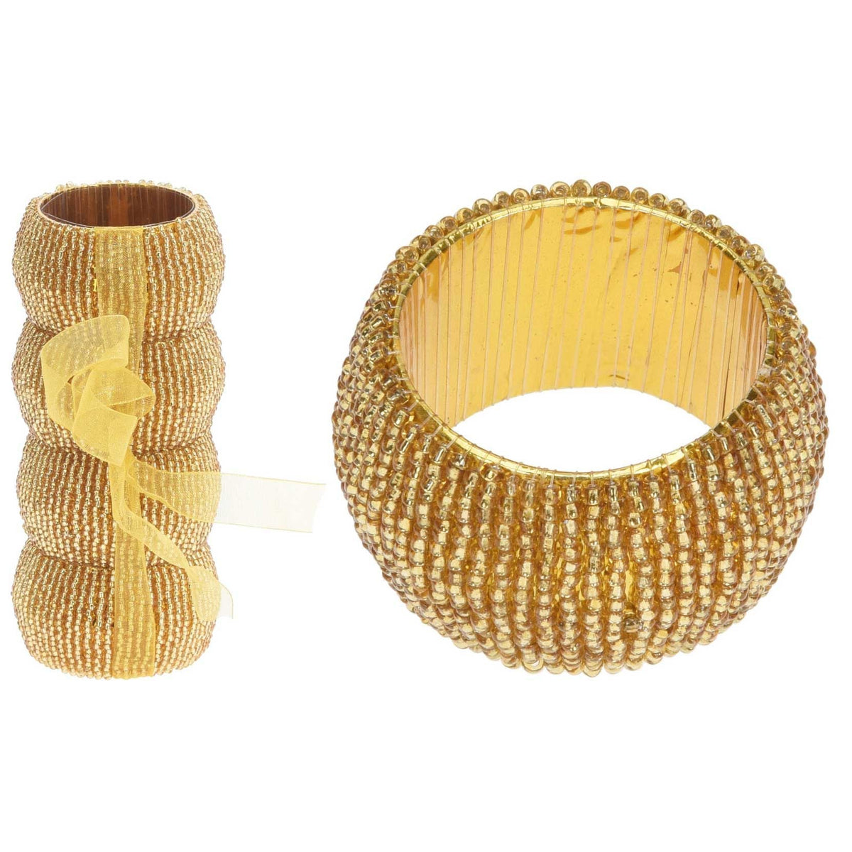 Set Of 4 Deluxe Gold Napkin Rings | Christmas Napkin Holder | Chic Beaded Glass Serviette Rings Table Napkin Holder Napkin Rings - Tophatter Daily Deals