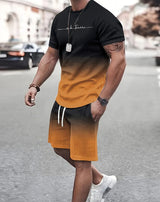 3D Digital New Print Summer Short Sleeve Shorts Leisure Sports Suit Orange 0 - Tophatter Daily Deals