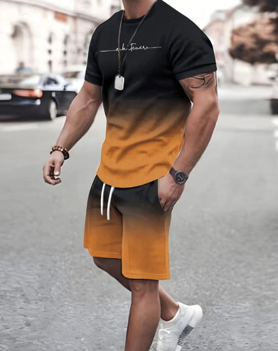 3D Digital New Print Summer Short Sleeve Shorts Leisure Sports Suit Orange 0 - Tophatter Daily Deals