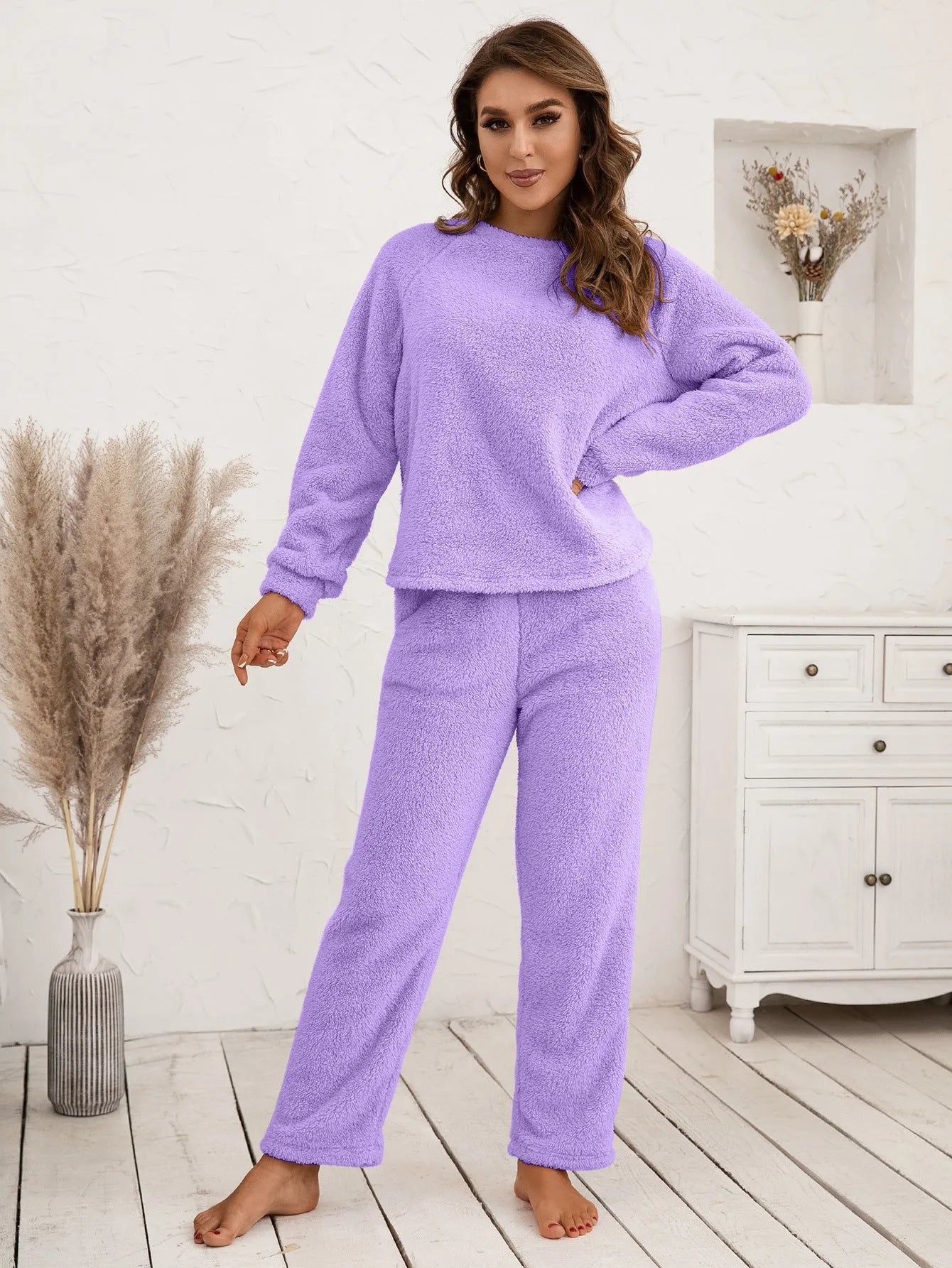 Teddy Long Sleeve Top and Pants Lounge Set Loungewear Sets - Tophatter Daily Deals