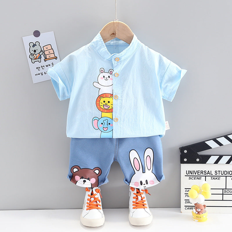Boys Summer Cartoon Cute Casual Cotton T-shirt Short Sleeve Shorts Suit 0 - Tophatter Daily Deals