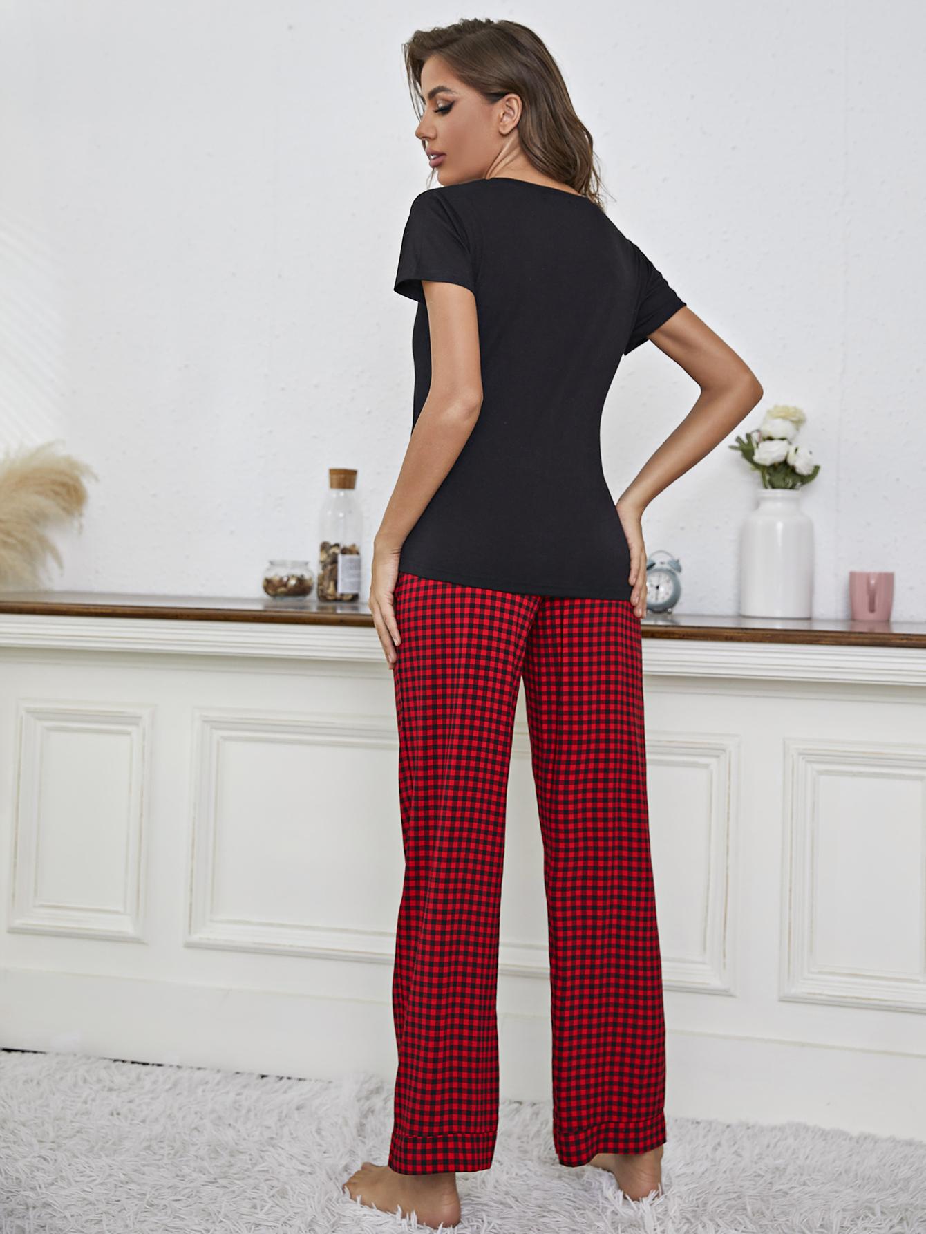 V-Neck Top and Gingham Pants Lounge Set - Tophatter Deals and Online Shopping - Electronics, Jewelry, Beauty, Health, Gadgets, Fashion - Tophatter's Discounts & Offers - tophatters