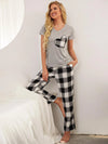 Plaid Heart Tee and Pants Lounge Set with Pockets Loungewear Sets - Tophatter Daily Deals