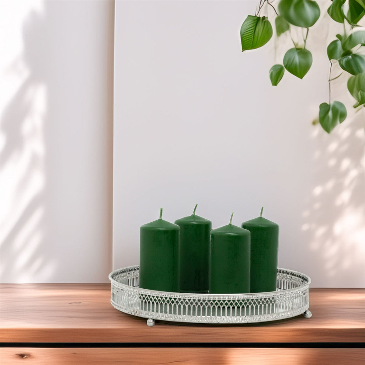 Set of 4 Green Pillar Candles | Unscented Wax Candles for Home & Events - 5x10cm Candle - Tophatter Daily Deals