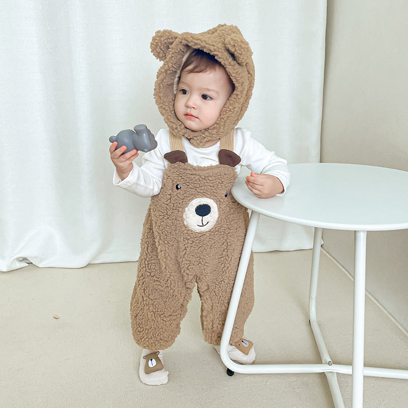 Baby Jumpsuit Autumn And Winter Plus Velvet Baby Clothing Bear Suspenders 0 - Tophatter Daily Deals