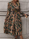 Leopard Notched Flounce Sleeve Midi Dress Casual Dresses - Tophatter Daily Deals