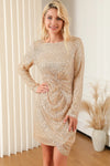 Twisted Long Sleeve Ruched Mini Sequin Dress Cocktail Dresses - Tophatter Daily Deals