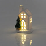 Mini White Ceramic LED Christmas House with Trees Ornament | Light up Decoration Ornament - Tophatter Daily Deals