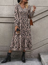 Printed V-Neck Long Sleeve Midi Dress Casual Dresses - Tophatter Daily Deals