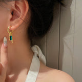 925 Silver Needle Personalized Design Diamond Green Zircon Earrings 0 - Tophatter Daily Deals