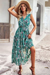 Floral Belted Surplice Sleeveless Tiered Dress Green Casual Dresses - Tophatter Daily Deals