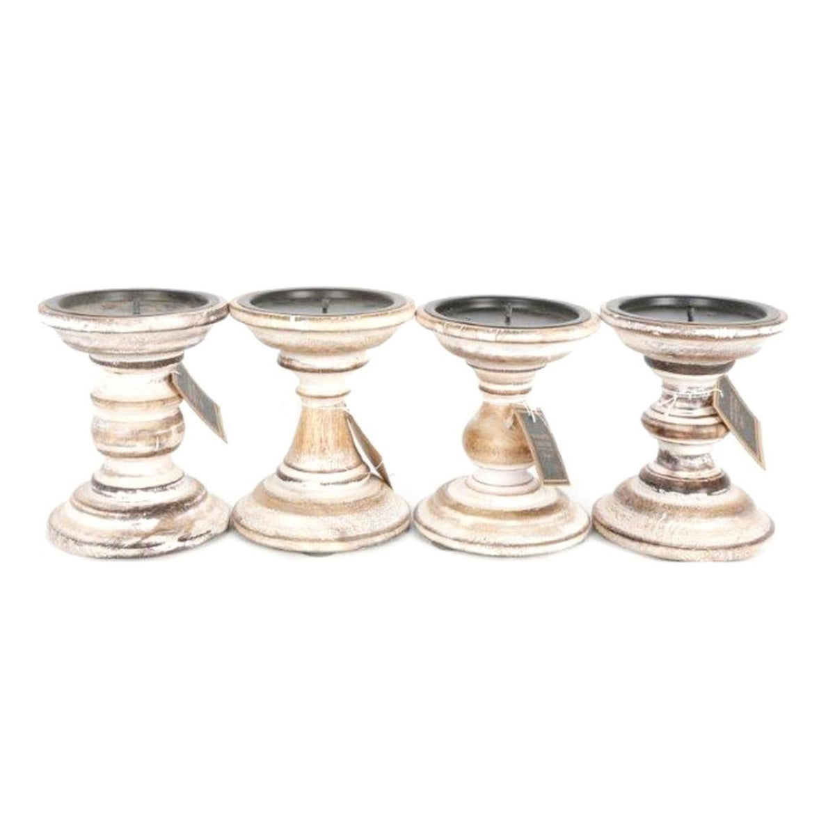 Traditional Wooden Candlestick - Handcrafted Wood Candle Stick Holder - Whitewashed Candlestick - Tophatter Daily Deals