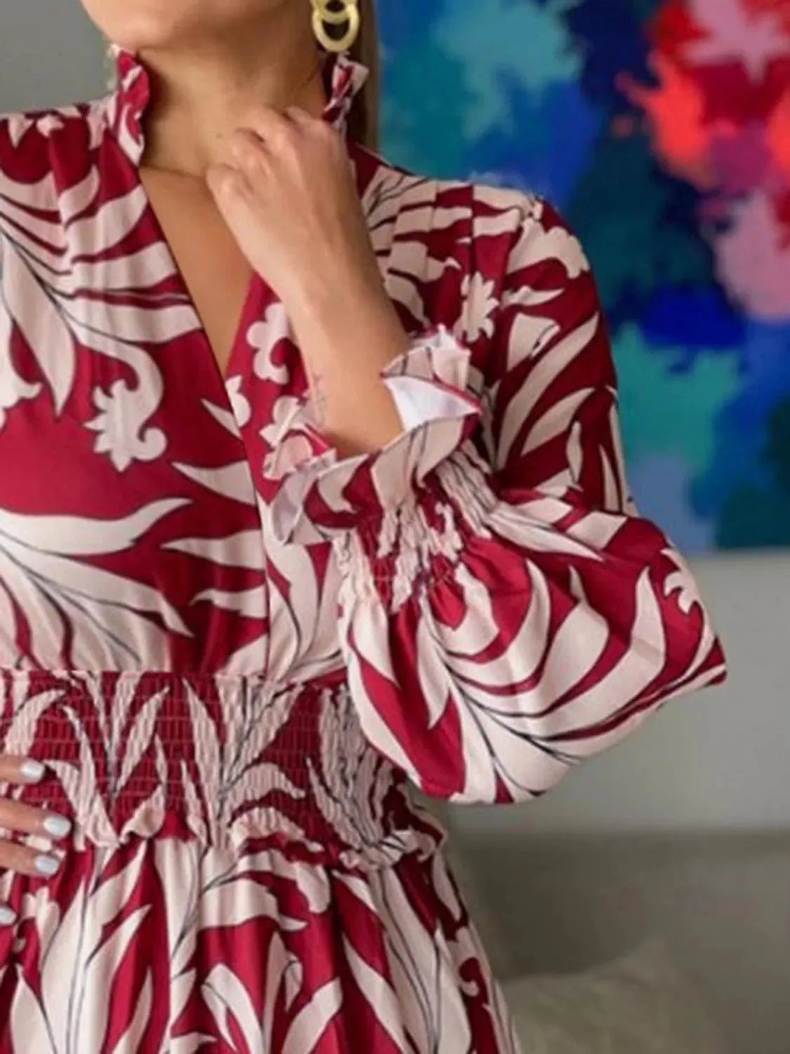 Printed Flounce Sleeve Maxi Dress Casual Dresses - Tophatter Daily Deals