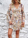 Printed Surplice Neck Flare Sleeve Dress Casual Dresses - Tophatter Daily Deals