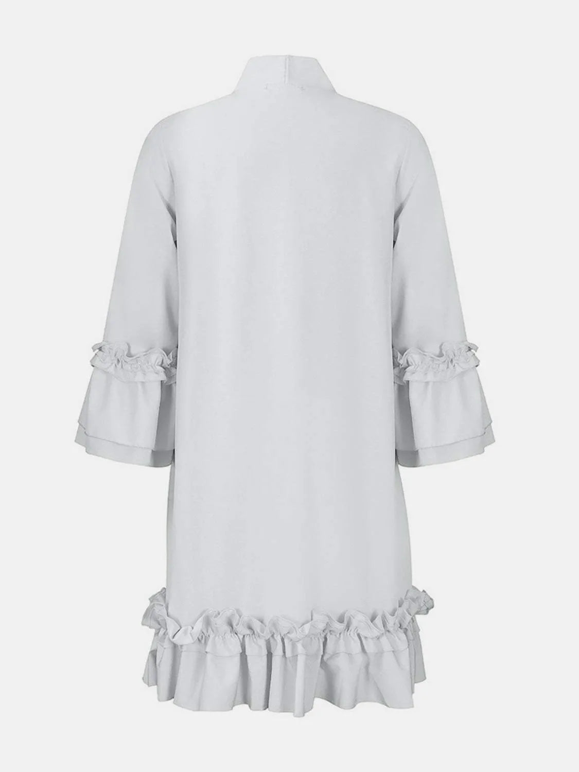Frill Tie Neck Three-Quarter Sleeve Dress Casual Dresses - Tophatter Daily Deals