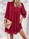 Ruched Notched Flounce Sleeve Dress Casual Dresses - Tophatter Daily Deals