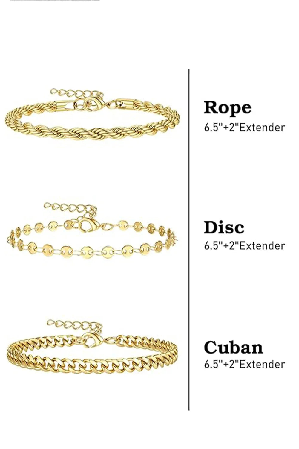 Gold 3Pcs Disc Plated Adjustable Chain Bracelet Set Bracelets - Tophatter Daily Deals