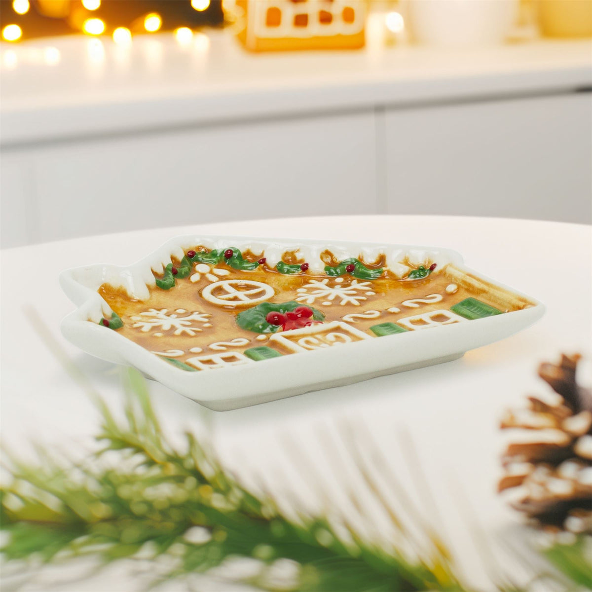 Small Ceramic Gingerbread House Plate | Gingerbread Dish Christmas Snack Plate Plate - Tophatter Daily Deals