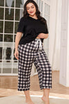 V-Neck Tee and Plaid Cropped Pants Lounge Set - Tophatter Deals