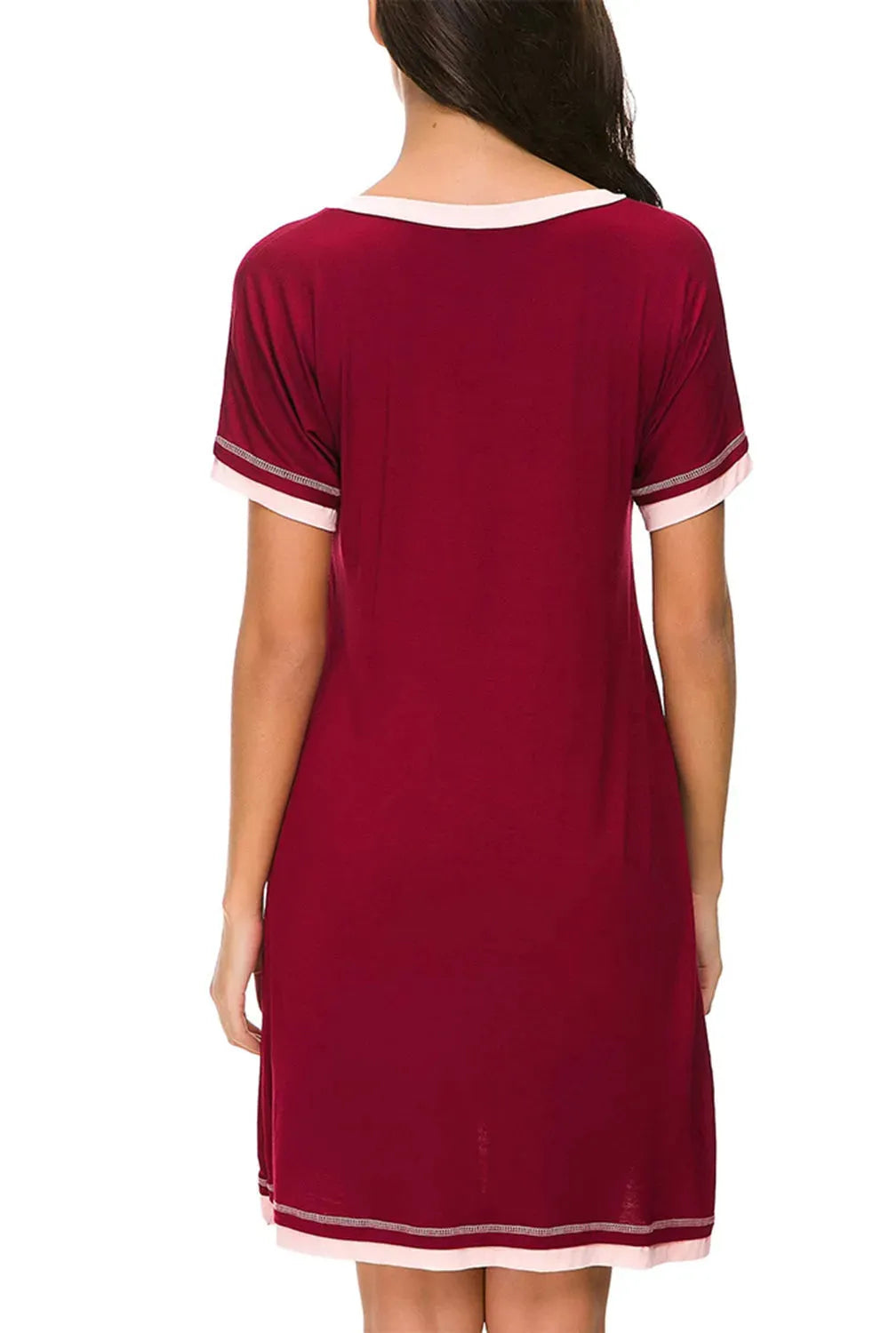 Contrast Trim Short Sleeve Lounge Dress Sleep Dresses - Tophatter Daily Deals