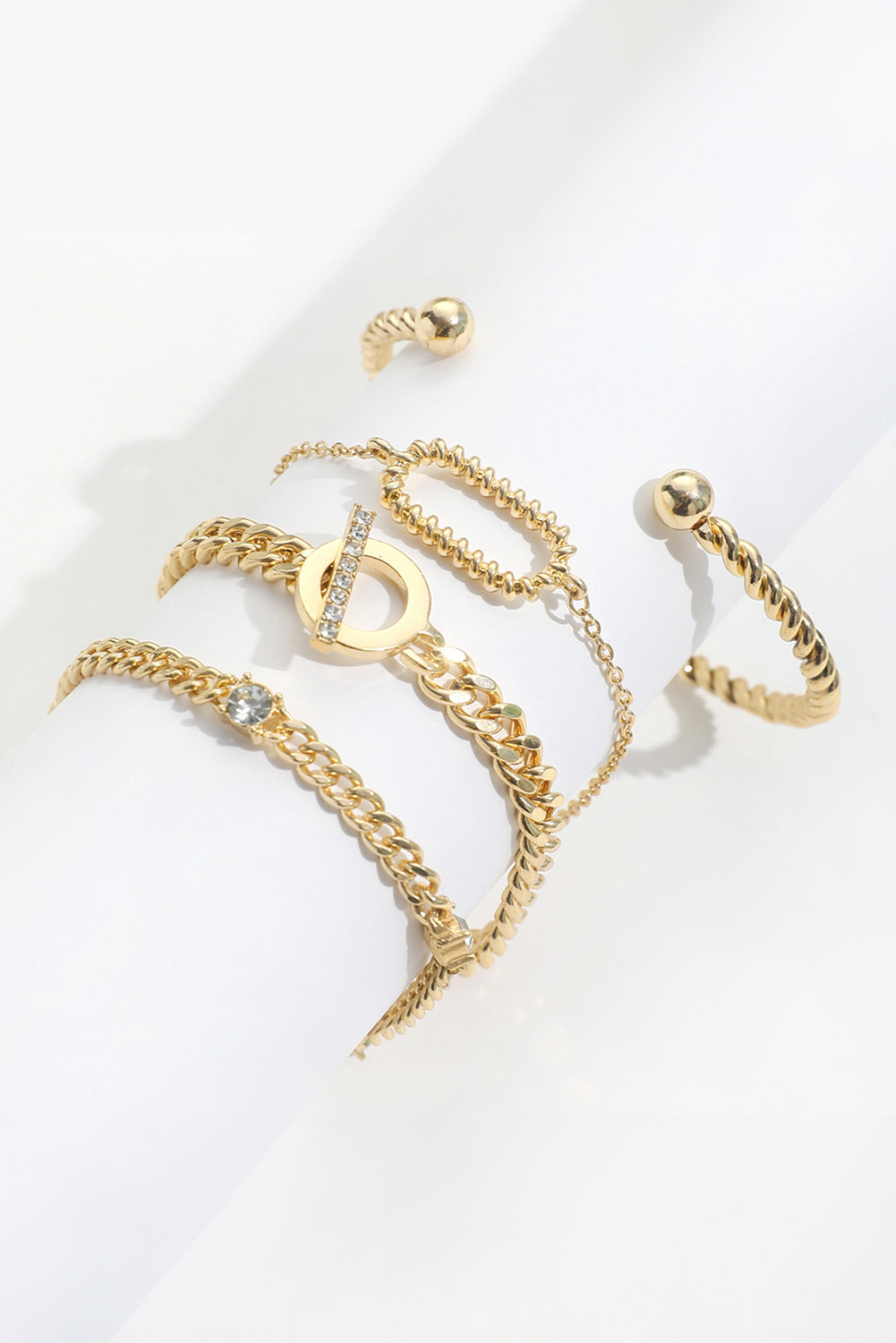 Gold 4Pcs Rhinestone Decor Twist Adjustable Chain Bracelet Set Bracelets - Tophatter Daily Deals