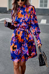 Printed Tie Waist Mock Neck Lantern Sleeve Dress Casual Dresses - Tophatter Daily Deals