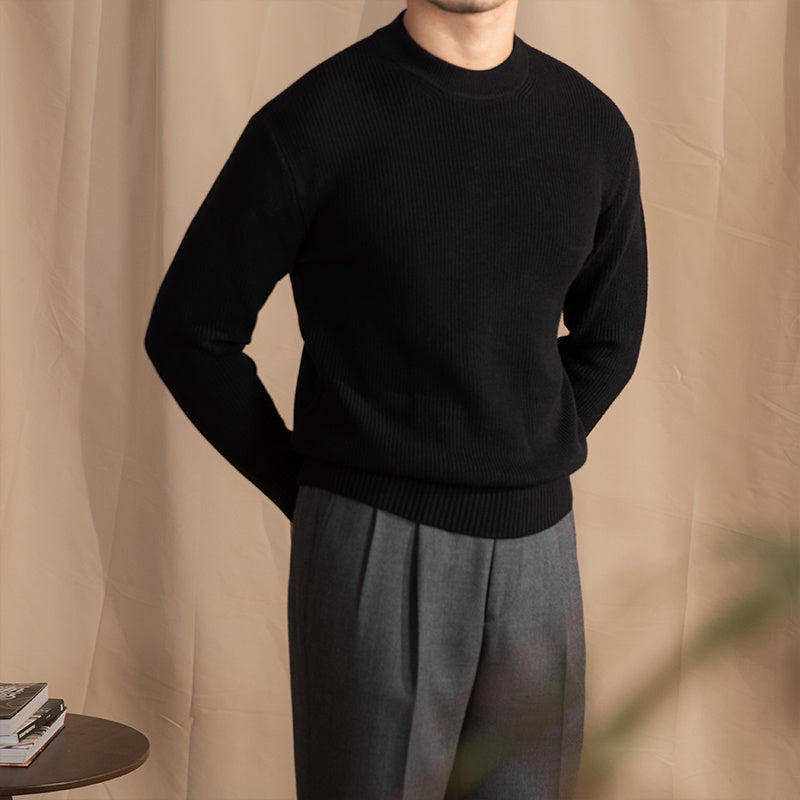 Warm Classic Men's Crewneck Sweater - Wide Rib Wool Blend Black 3D Changing Face Moving Picture Frame - Tophatter Daily Deals