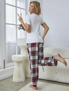 V-Neck Tee and Plaid Pants Lounge Set Loungewear Sets - Tophatter Daily Deals