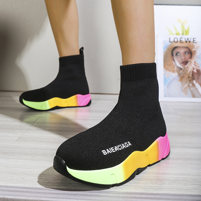 Black Sock Boots For Women Platform Shoes 4 - Tophatter Daily Deals